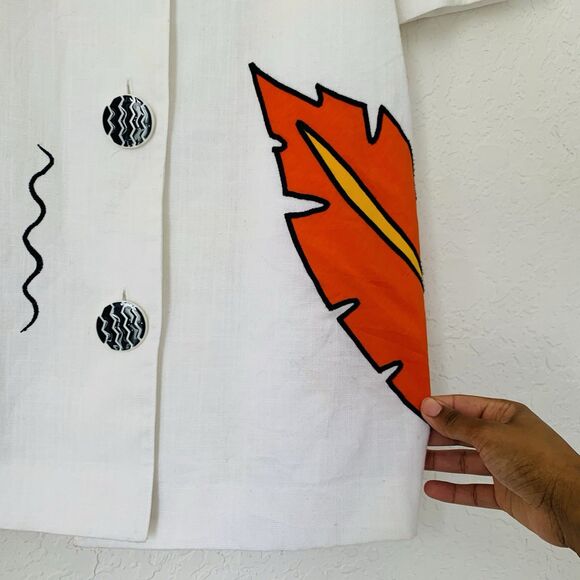 VTG Caron Components Top Women 16 White Retro Tropical Button Front 80s Vacation - Picture 4 of 11